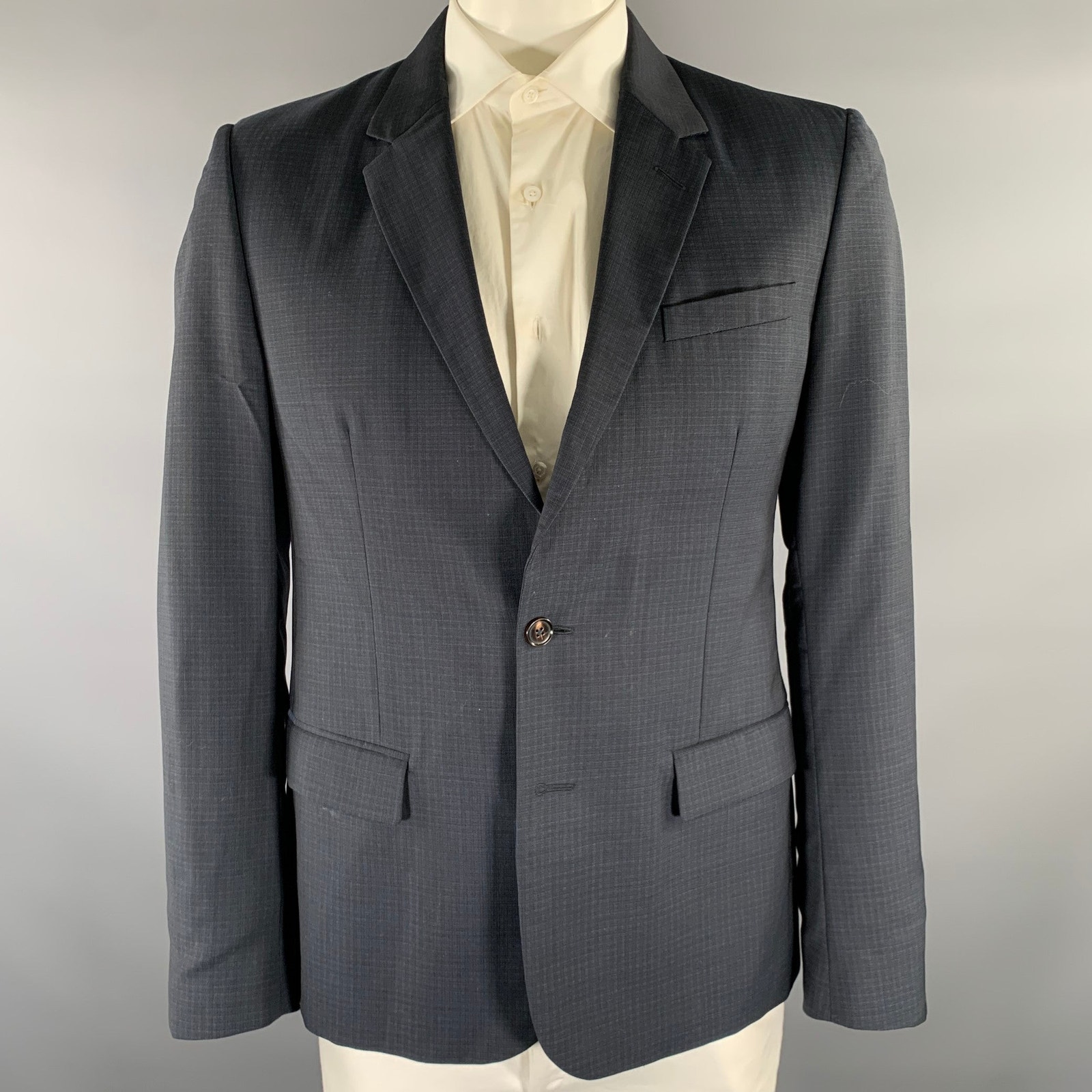 Maison Margiela Size 42 Grey Blue Plaid Wool Notch Lapel Sport Coat